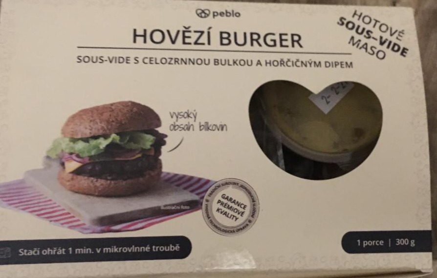 Fotografie - hovězí burger s celozrnnou bulkou a hořčičným dipem Peblo