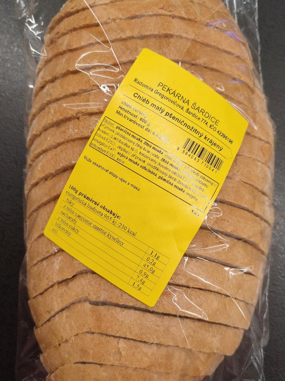 Fotografie - Pekárna Šardice Chléb malý pšeničnožitný krájený 