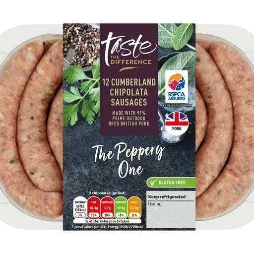 Fotografie - Taste the Difference Cumberland Pork Chipolata Sausages - The Peppery Ones Sainsbury's
