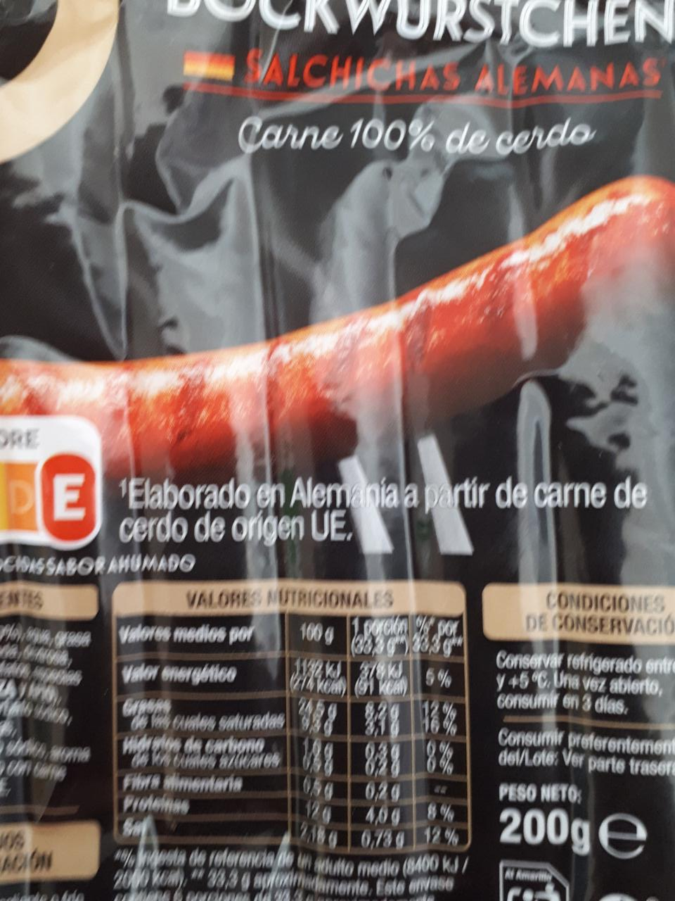 Fotografie - Bockwurstchen 100% carne cerdo Auchan