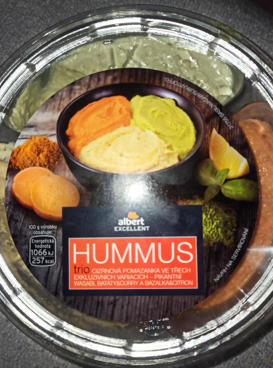 Fotografie - Hummus trio Wasabi, Batáty & Curry, Bazalka & Citron Albert Excellent