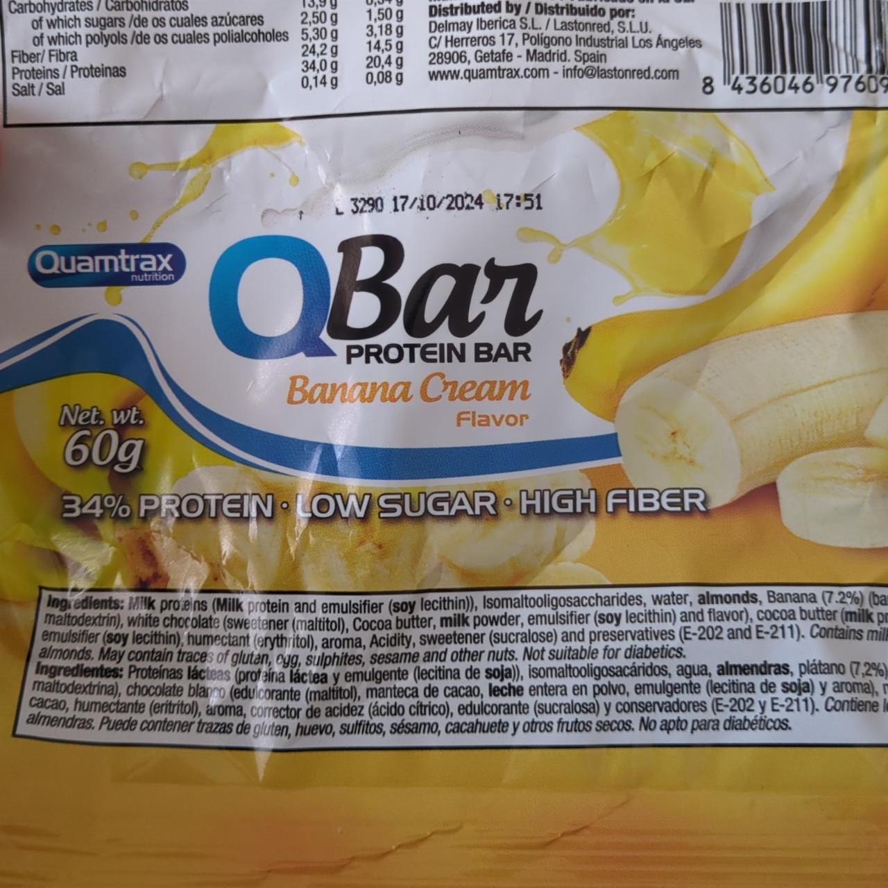 Fotografie - QBar protein bar Banana Cream Quamtrax