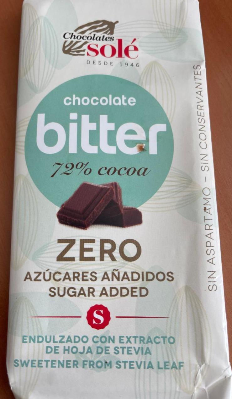 Fotografie - Chocolate Bitter 72% Cacao Endulzado con Stevia Chocolates solé