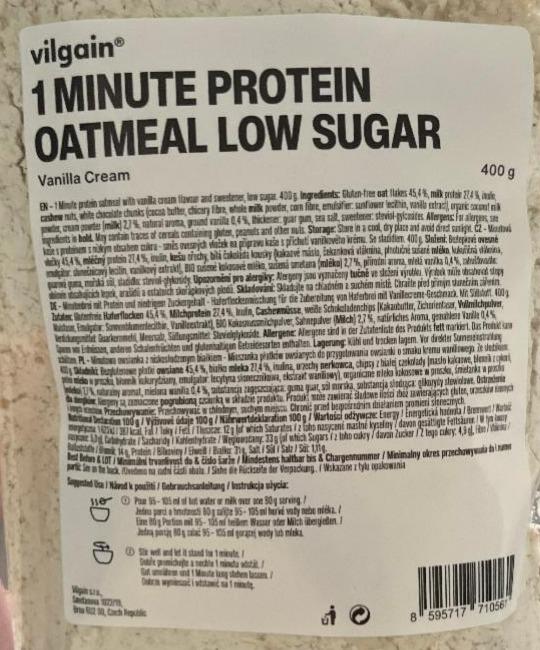 Fotografie - 1 minute protein oatmeal low sugar Vanilla Cream Vilgain