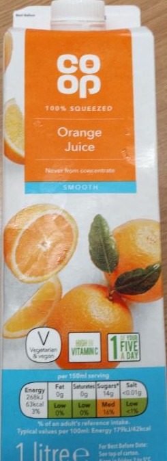 Fotografie - Orange juice smooth 100% squeezed Coop
