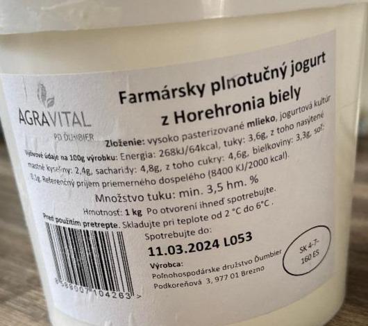 Fotografie - Farmársky plnotučný jogurt Agravital