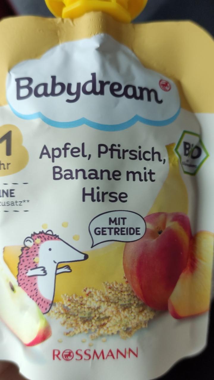 Fotografie - Bio Fruchtpüree Apfel, Pfirsich, Banane mit Hirse Babydream