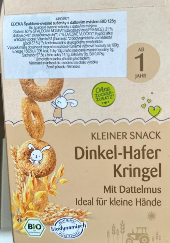 Fotografie - Kleiner snack Dinkel-Hafer Kringel mit Dattelmus Edeka Bio