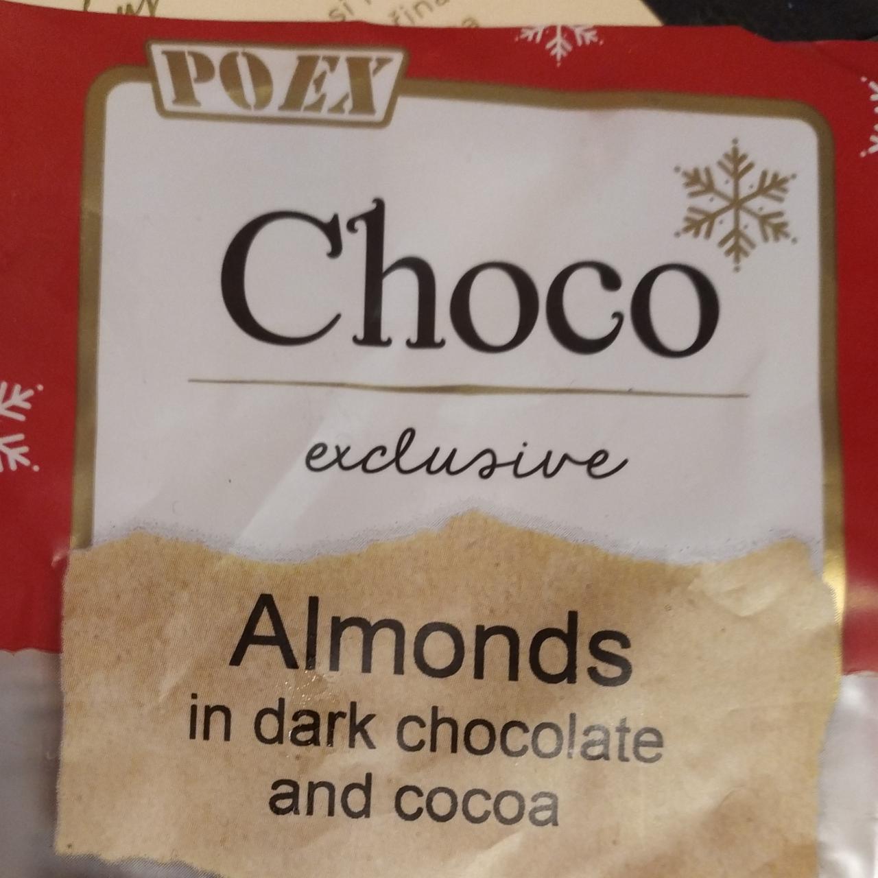 Fotografie - Almonds in dark chocolate and cocoa Poex