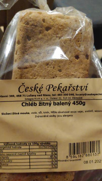 Fotografie - Chléb žitný balený České pekařství Lučany