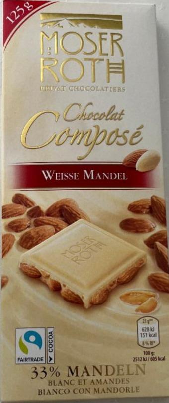 Fotografie - Weisse Mandel Chocolat Composé Moser Roth