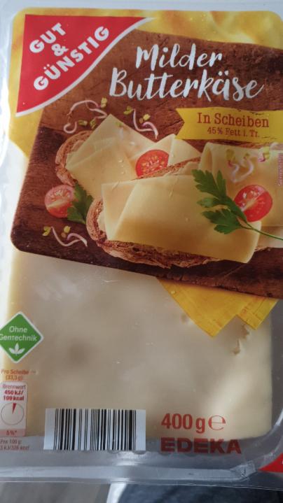 Fotografie - Milder Butterkäse in Scheiben, 45 % Fett i. Tr. Gut & Günstig