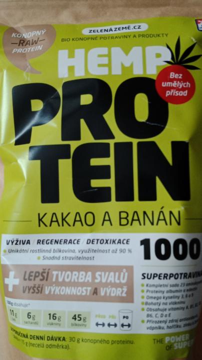 Fotografie - Konopný RAW protein s kakaem a banánem Zelená Země