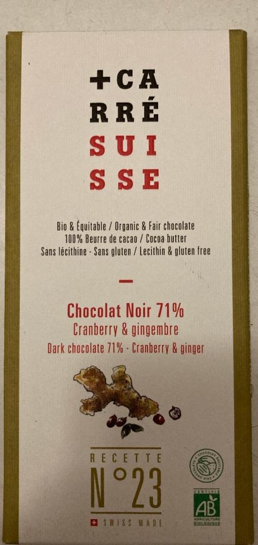 Fotografie - Chocolat Noir 71% Cranberry & gingembre Carré Suisse