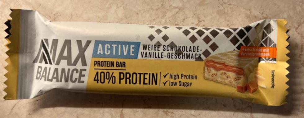 Fotografie - Active 40% protein bar Weiße Schokolade-Vanille-Geschmack Max Balance