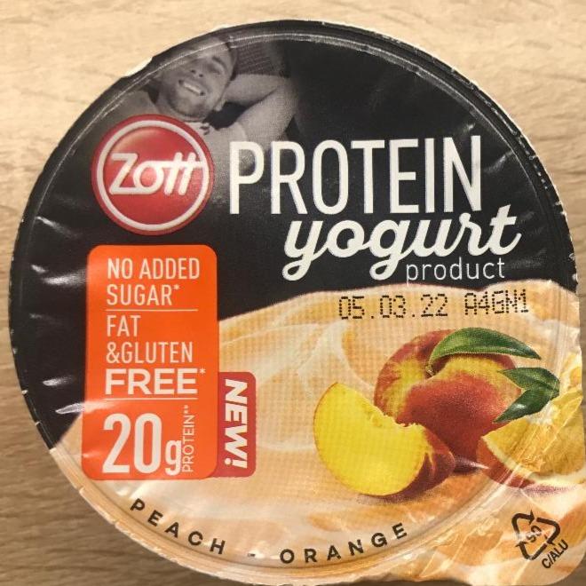 Fotografie - Protein yogurt product Peach - Orange Zott