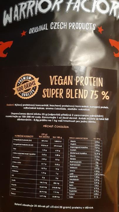 Fotografie - Vegan protein super blend 75% warrior factory čokoláda