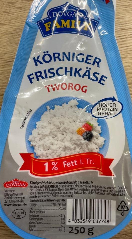 Fotografie - Körniger Frischkäse Tworog 1% Fett Dovgan Family