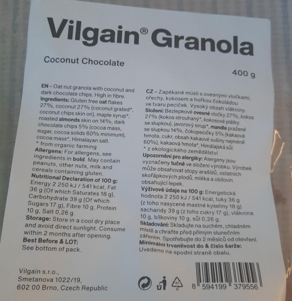Fotografie - Granola Coconut Chocolate Vilgain