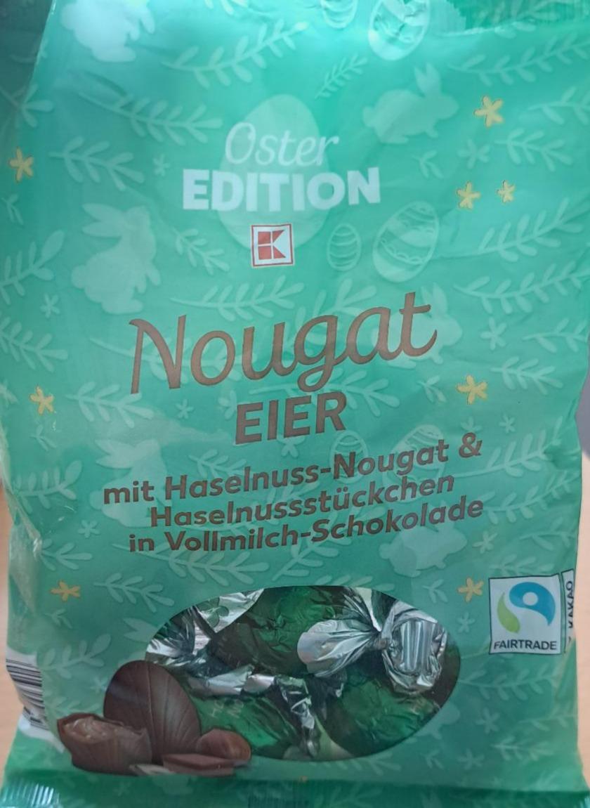 Fotografie - Nougat eier mit Haselnuss-Nougat & Haselnussstückchen in Vollmilch-Schokolade Oster Edition