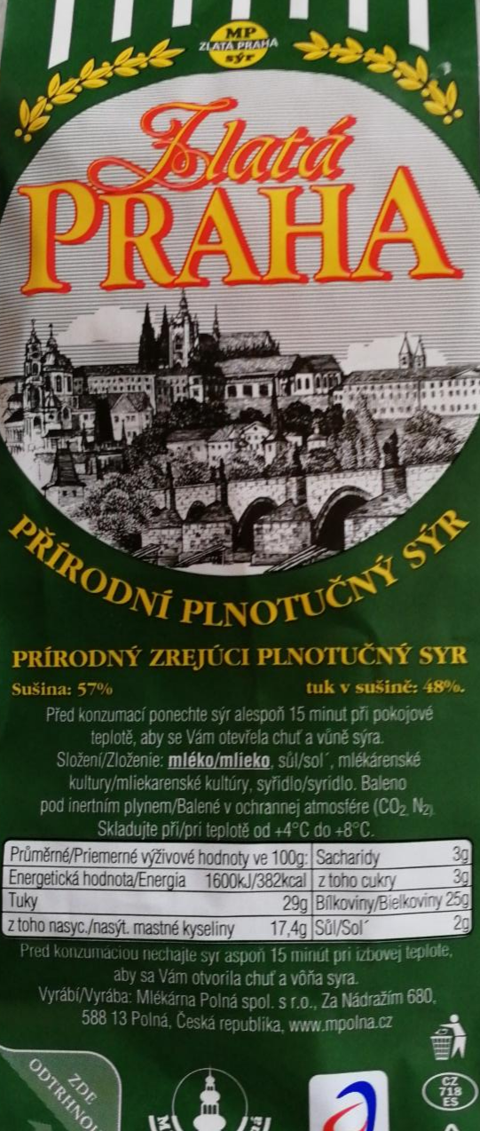 Fotografie - přírodní plnotučný sýr Zlatá Praha