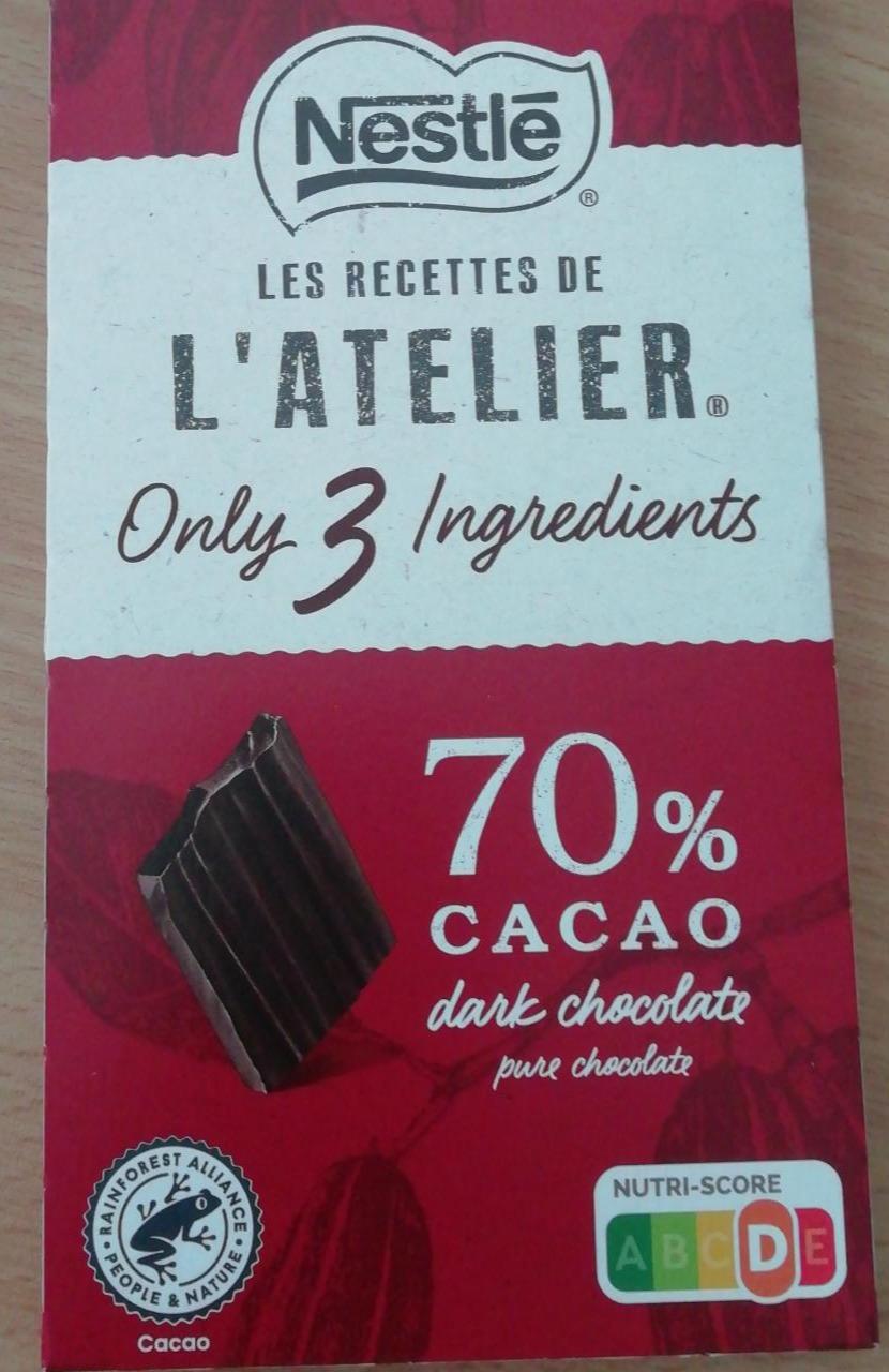 Fotografie - L'Atelier Only 3 ingredients 70% cacao dark chocolate Nestlé