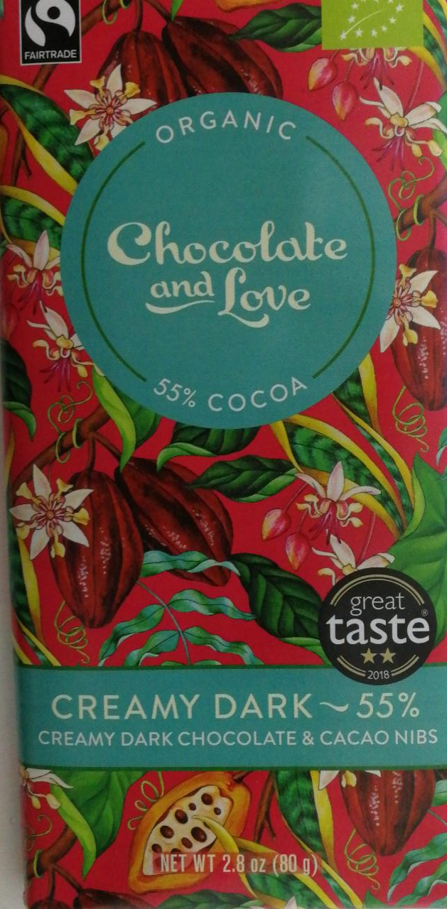 Fotografie - BIO Dark 55% hořká smetanová čokoláda - kakaové boby Chocolate & Love Creamy