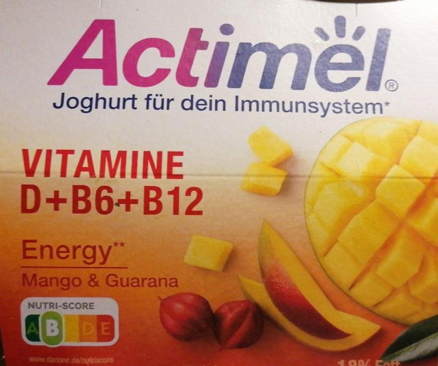 Fotografie - Actimel joghurt für dein Immunsystem vitamine D+B+B12 energy mango & guarana