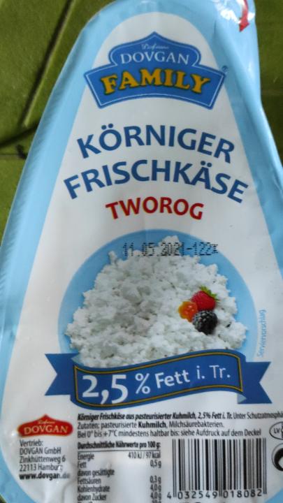 Fotografie - Körniger Frischkäse 2,5% Fett i. Tr. Tworog Dovgan