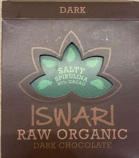 Fotografie - RAW Organic Dark chocolate Salty Spirulina 80% Cacao Iswari