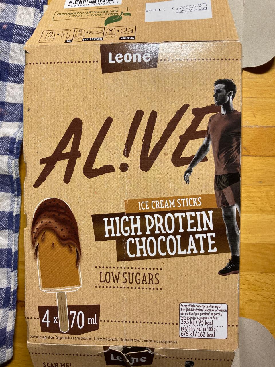 Fotografie - Al!ve high protein chocolate ice cream sticks Leone