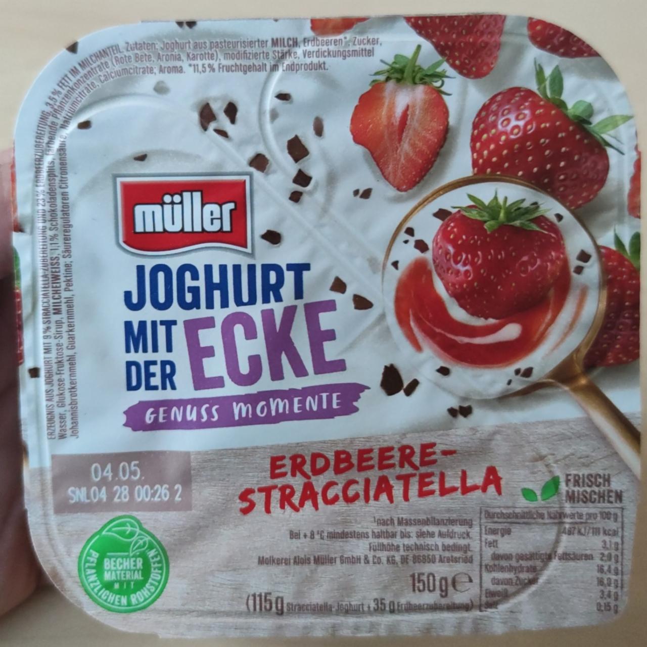 Fotografie - Joghurt mit der Ecke Erdbeere - Stracciatella Müller