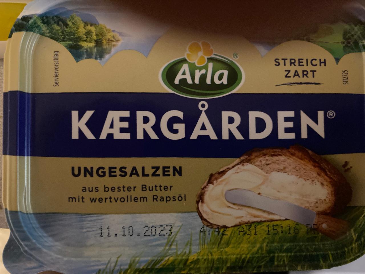 a kalorie, Kærgården nutriční - kJ hodnoty ungesalzen Arla