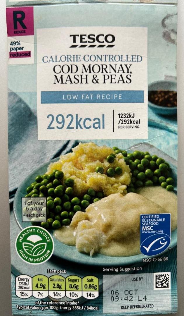 Fotografie - Calorie Controlled Cod Mornay, Mash & Peas Tesco