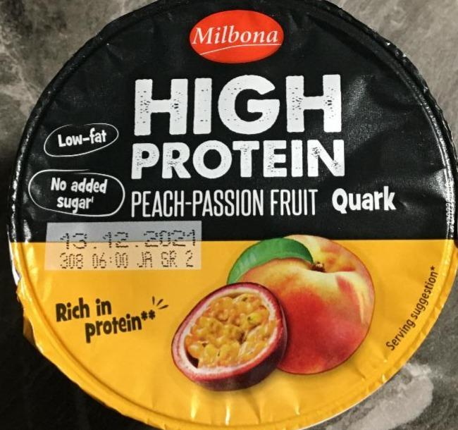 Fotografie - High protein peach-passion fruit quark Milbona