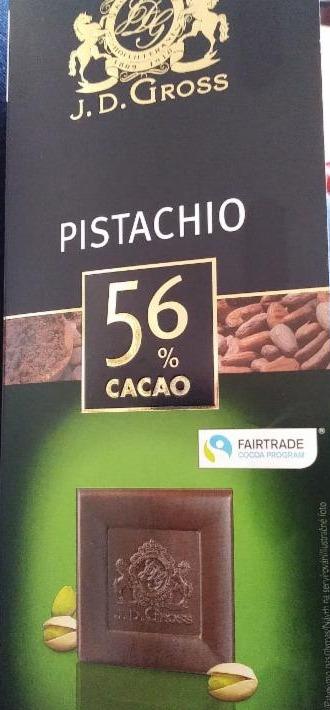 Fotografie - Hořká čokoláda s pistáciemi 56% J. D. GROSS