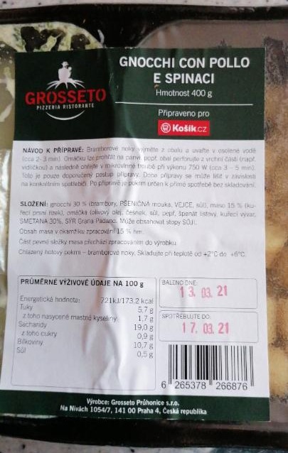 Fotografie - Gnocchi con pollo e spinaci Grosseto