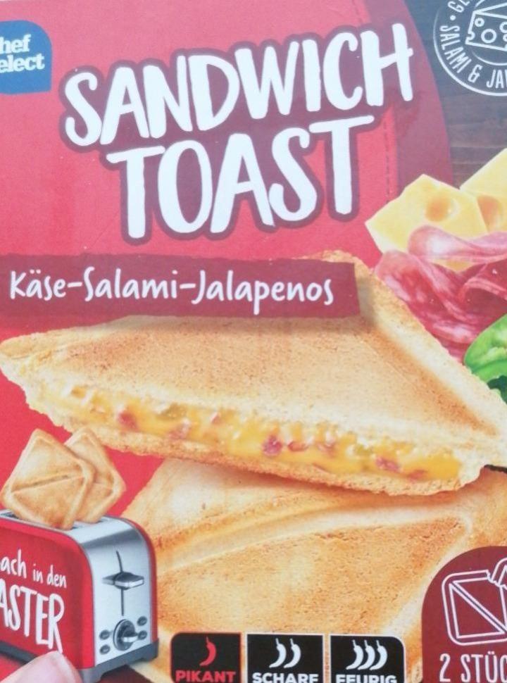 Sandwich Toast Käse-Salami-Jalapenos Chef Select kalorie, a - hodnoty nutriční kJ