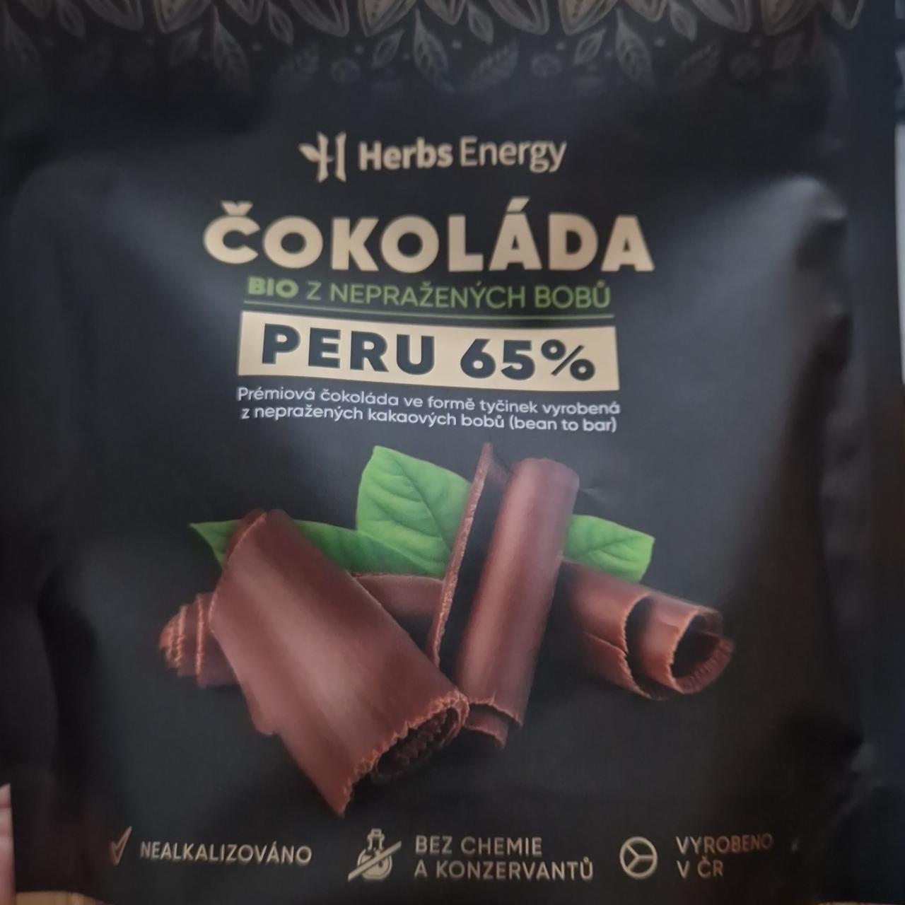 Fotografie - Čokoláda Bio z nepražených bobů Peru 65% Herbs Energy