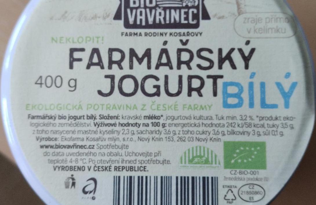 Fotografie - Farmářský jogurt bílý Bio Vavřinec