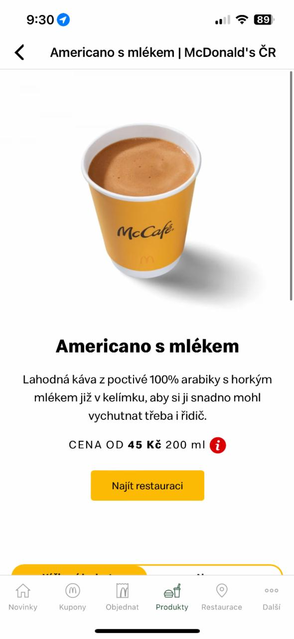 Fotografie - Americano s mlékem McCafé