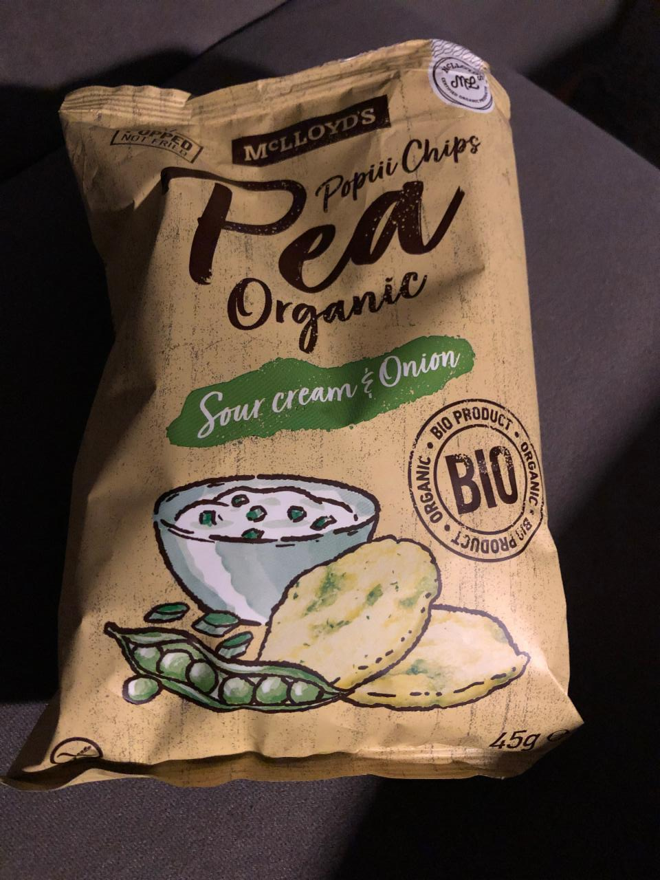 Fotografie - Organic Popiii Pea Chips - Sour cream & Onion - McLLOYD'S