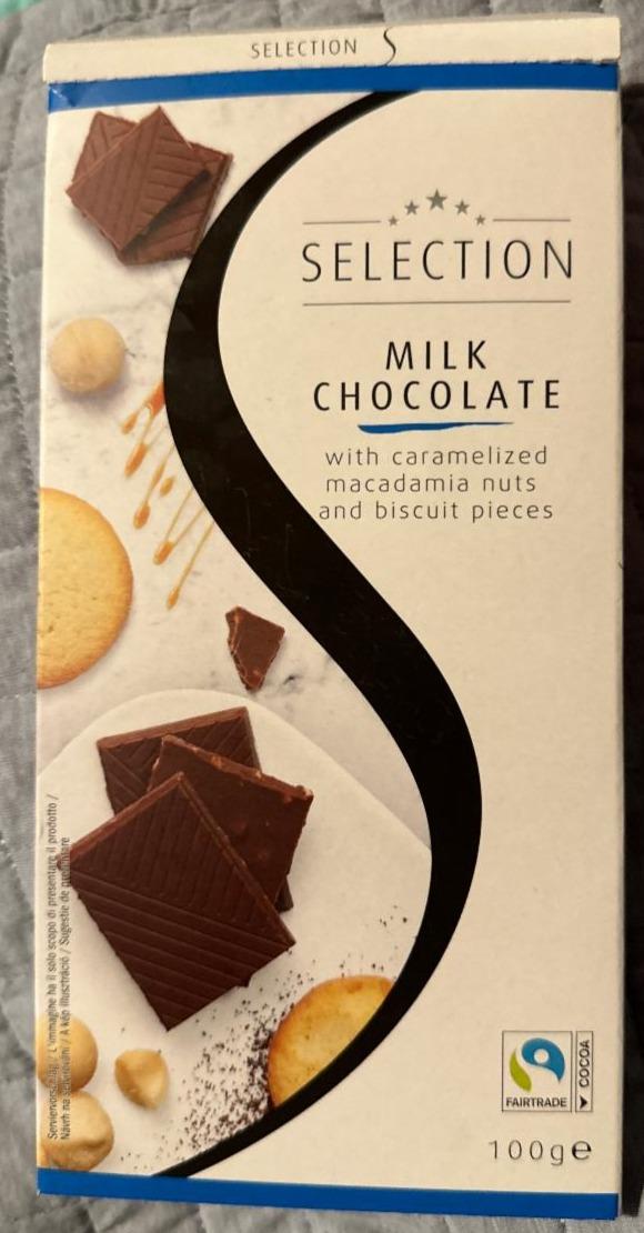 Fotografie - Milk chocolate with caramelized macadamia nuts and biscuit pieces Selection
