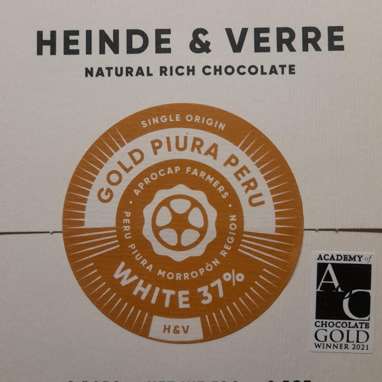 Fotografie - Bílá čokoláda 37% Gold Piura Peru Heinde & Verre