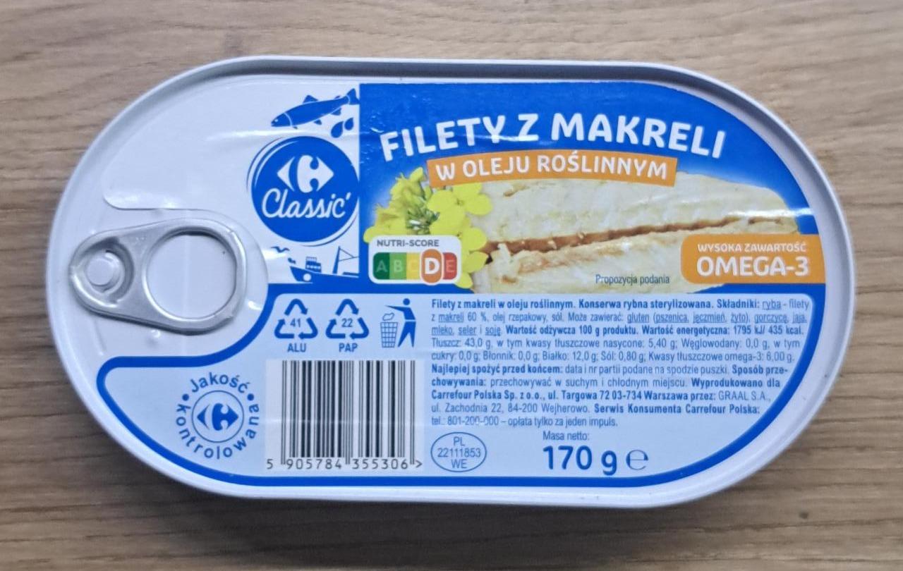 Fotografie - Filety z Makreli w oleju roślinnym Carrefour Classic