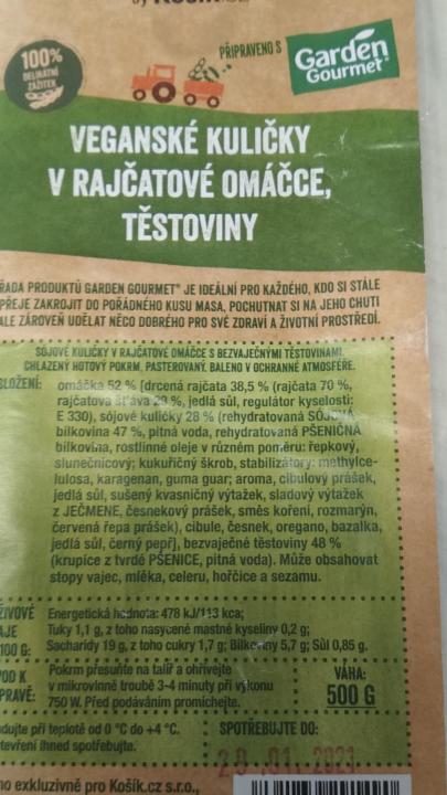 Fotografie - Veganské kuličky v rajčatové omáčce, těstoviny Hotovky Košík.cz