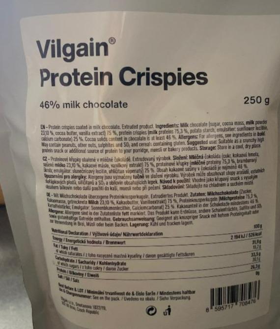 Fotografie - Protein Crispies 46% milk chocolate Vilgain