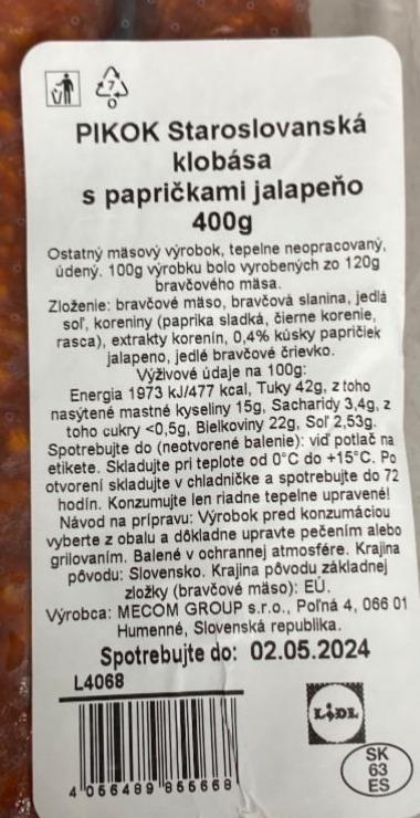 Fotografie - Staroslovanská klobása s papričkami jalapeňo Pikok