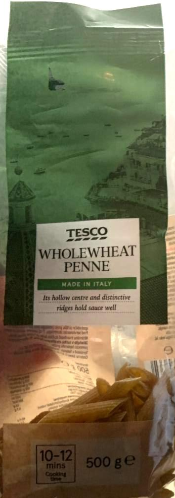 Fotografie - Wholewheat penne (bezvaječné celozrnné semolinové těstoviny) Tesco
