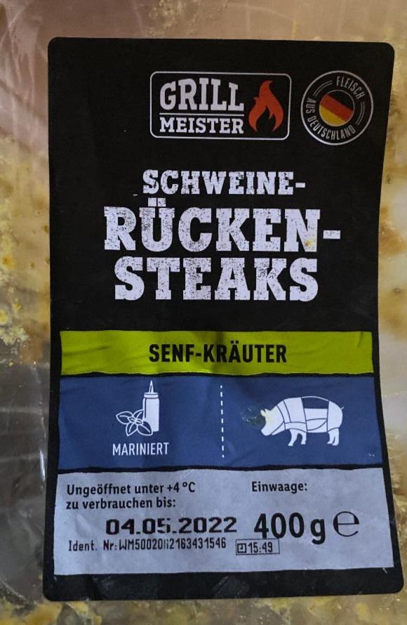 Fotografie - Schweine-Rücken-Steaks Senf Kräuter Grill Meister